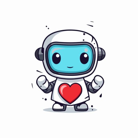 Cute robot holding red heart. Cute cartoon vector illustration.