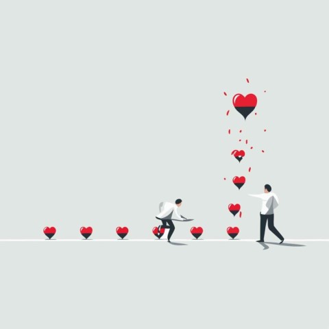 Businessman and red hearts. Concept business vector illustration