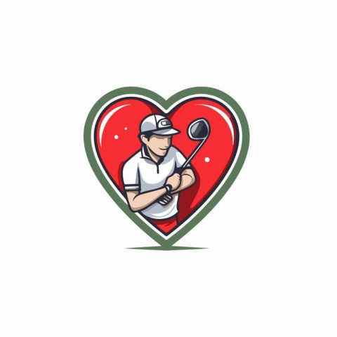 Golf player in heart shape logo. Vector illustration of a golf p