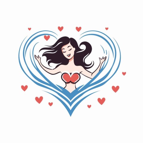 vector illustration of a beautiful girl with long hair and a hea