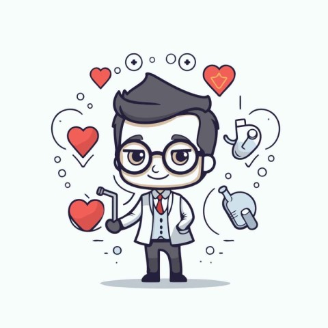 Businessman with heart and love icon cartoon vector illustration