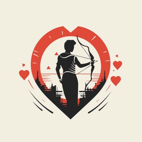 Vector illustration of a woman with bow and arrow in the heart.