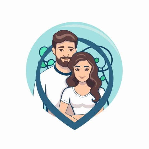 Vector illustration of a man and woman in a heart shaped frame.