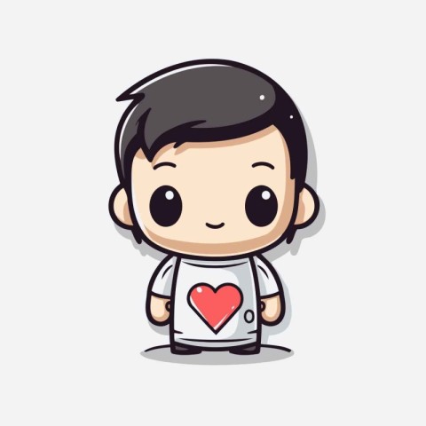 Cute Boy Mascot Character with Heart Vector Illustration.