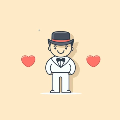 Character in flat design. Businessman with heart. Vector illustr