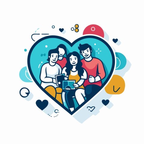 Happy family in the shape of a heart. Family concept. Vector ill