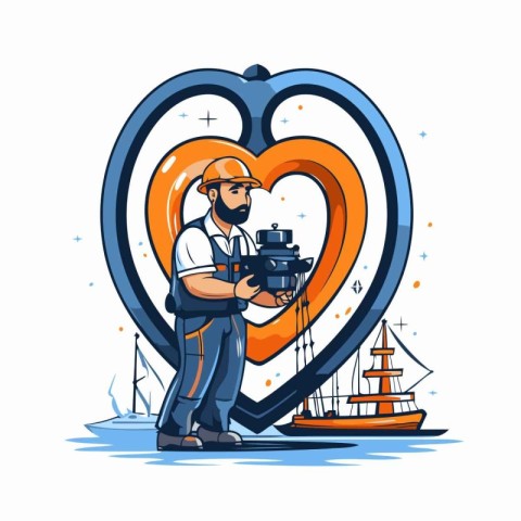 Vector illustration of a photographer in a helmet with a camera