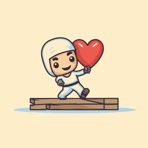 Cute boy holding a heart in his hand. Cartoon vector illustratio