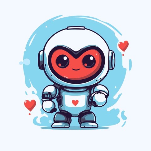 Cute cartoon robot with heart. Vector illustration of a funny ro