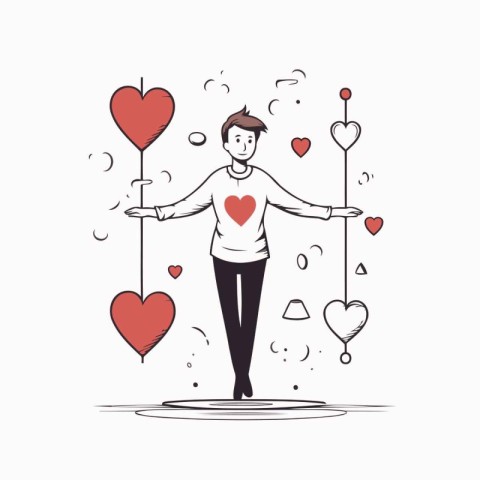 Man in love with hearts. Valentines day concept. Vector illustra