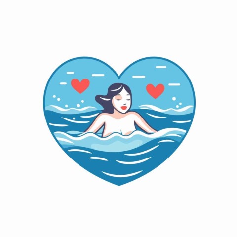 Vector illustration of a woman swimming in a heart-shaped pool.