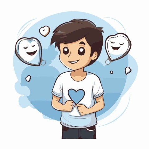 Cute boy holding a heart in his hands. Vector illustration.