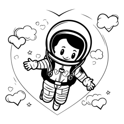 astronaut boy flying with heart love cartoon vector illustration