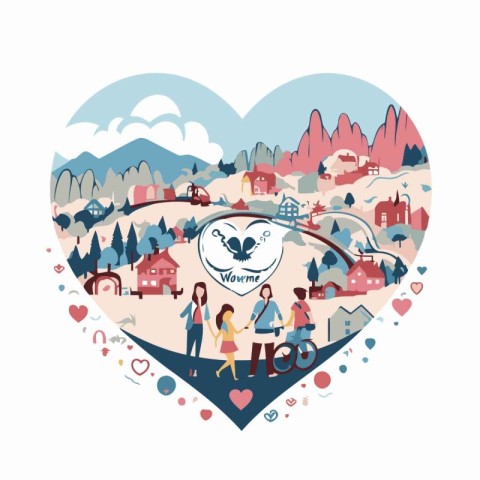 Love and travel concept. Vector illustration. Valentine's day ca