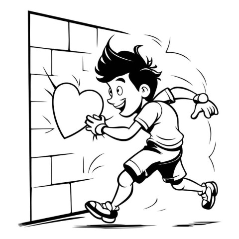 Black and White Cartoon Illustration of a Teenage Boy Running to