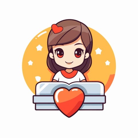 Cute girl with book and heart. Vector illustration for your desi