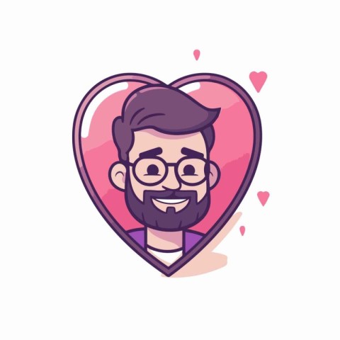 Vector cartoon illustration of a man with beard and glasses in a