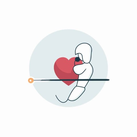 Stick figure of a doctor with a red heart. Flat vector illustrat