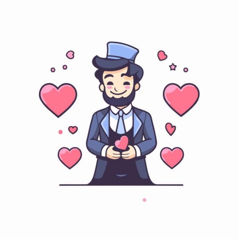 Valentine's day greeting card with man in suit and hat