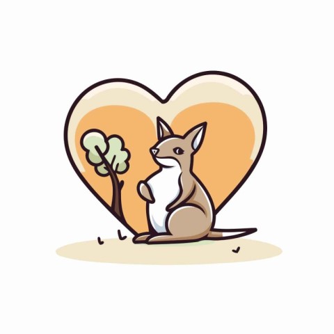 Kangaroo with heart and tree. Vector illustration in flat style