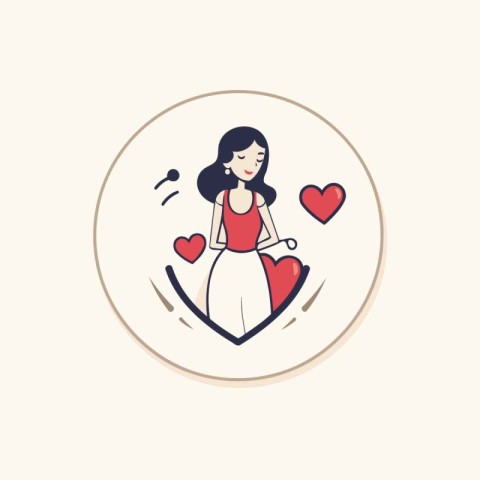 Vector illustration of a woman in love with a red heart in a cir