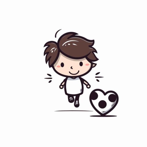 Cute boy running with heart. Vector illustration in cartoon styl