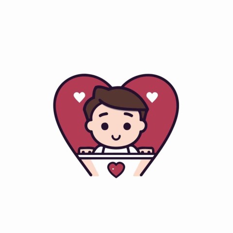 cute boy in love with heart vector illustration line and fill st