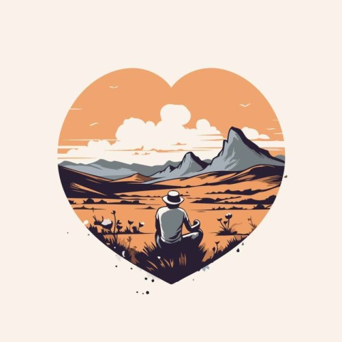 Hiker in the mountains with a backpack. Vector illustration in r