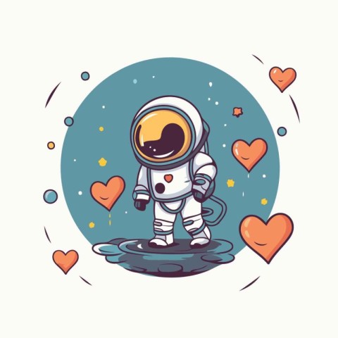 Astronaut in spacesuit on the background of hearts. Vector illus