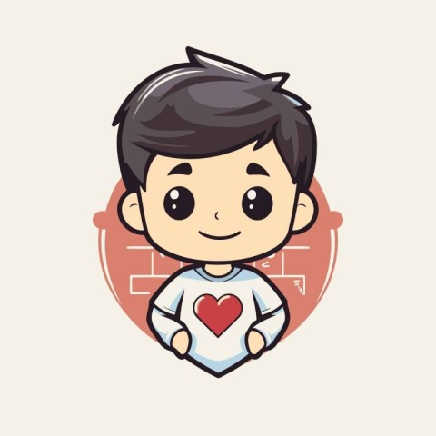 Cute boy with heart in his hand. Vector cartoon illustration.