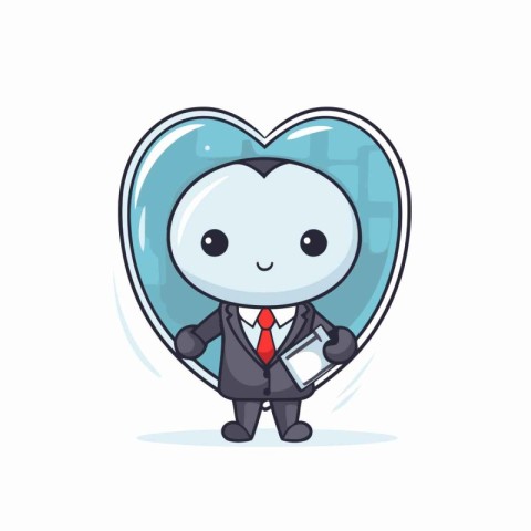 Businessman in a heart shaped box. Cute cartoon character.