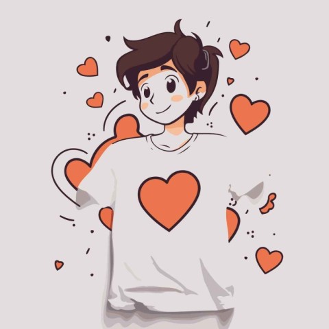 Vector illustration of a boy in love with hearts on a light back