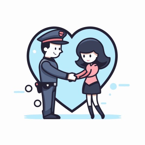 Man and woman handshaking with police officer. Vector illustrati