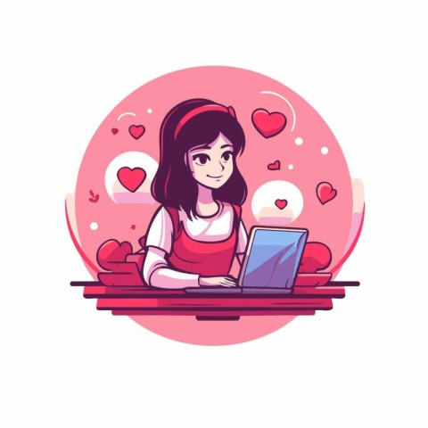 Cute girl with laptop. Vector illustration in a flat style.