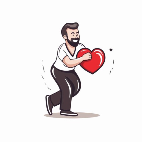 Man carrying a big red heart in his hands. Vector illustration.