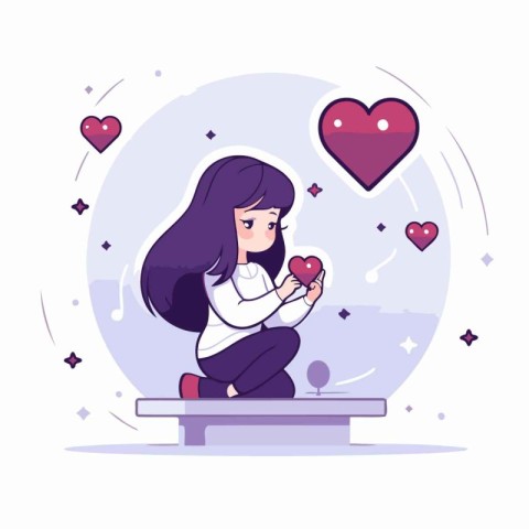 Girl with a heart in her hands. Vector illustration in a flat st