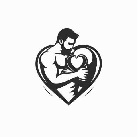 Muscular man with heart vector logo design template. Heart icon.