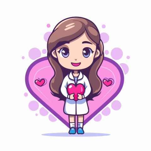 Cute little girl holding heart shape. Vector illustration in car