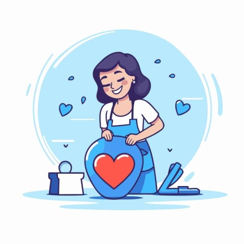 Vector illustration of a woman with a heart on a blue background