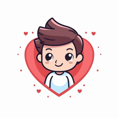 Cute little boy with heart in his hand. Vector illustration.