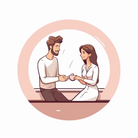 Man and woman talking in cafe. Vector illustration in cartoon st