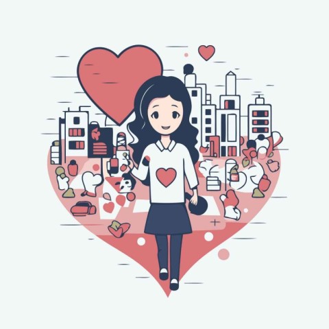 Vector illustration of a girl in love on the background of the c