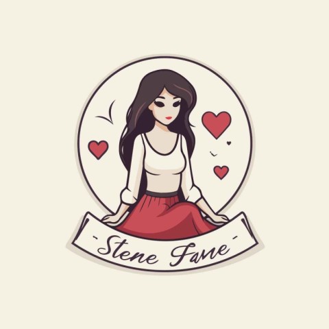 Vector illustration of a girl in a red skirt with hearts around