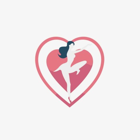 Ballet girl in heart shape. Vector illustration in flat style.