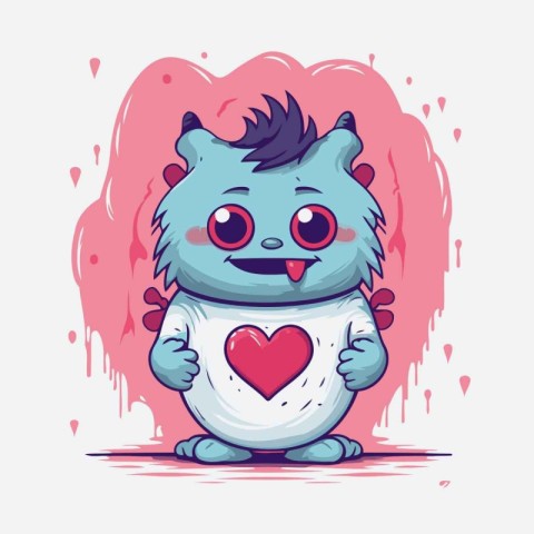 Cute little monster holding heart. Vector illustration. Cartoon