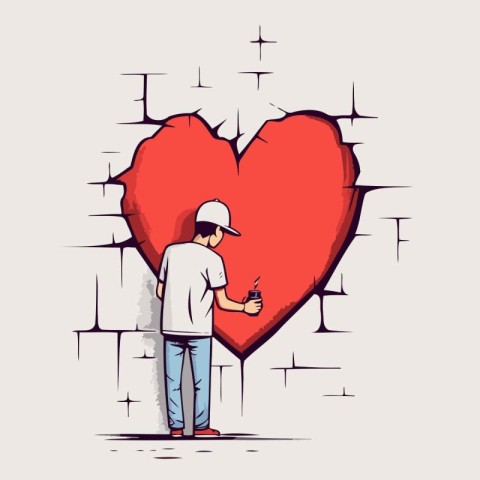 Man with a cigarette in the form of heart. Vector illustration.