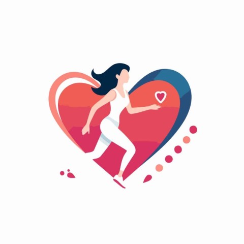 Cute woman running in the shape of a heart. Vector illustration.