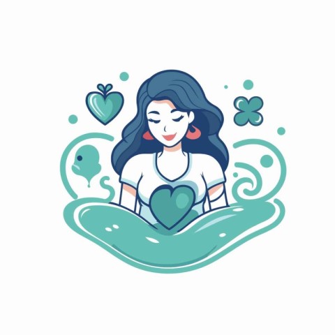 Vector illustration of a young woman with a green heart in her h