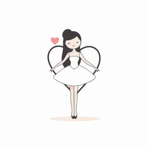 Cute little ballerina girl in a white dress. Vector illustration