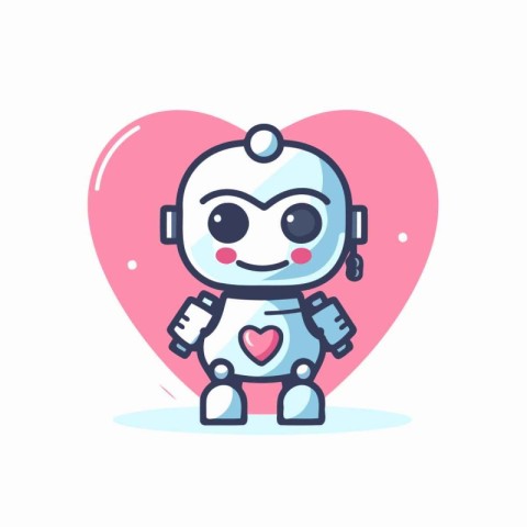 Cute little robot with heart. Vector illustration in flat style.